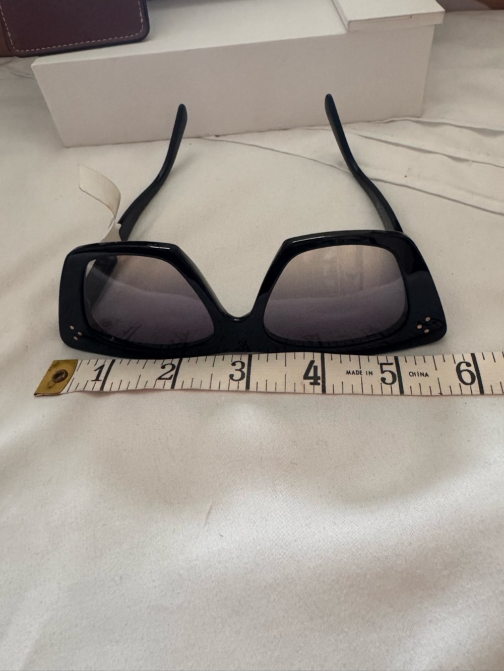 Celine Black Rectangular Acetate Sunglasses with Brown Case - Picture 6 of 10